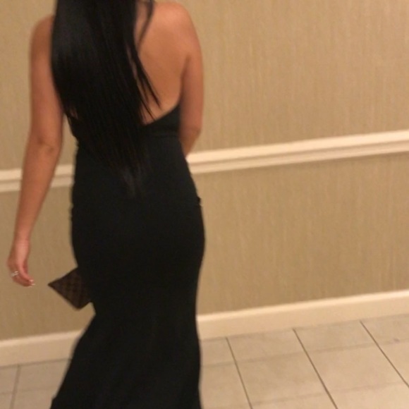 Black halter top long dress with slit - Picture 4 of 4